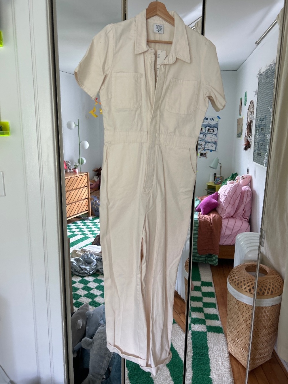 BDG Cream Short-Sleeve Utility Jumpsuit